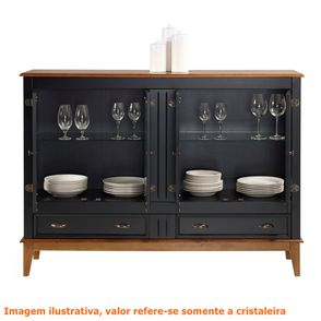 Cristaleira Agatha 4 Portas e 2 Gavetas cor Preto com Amêndoa 149 cm - 63475