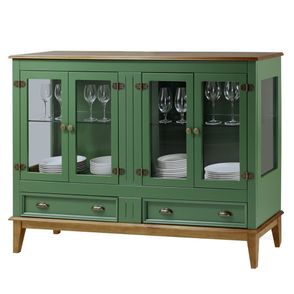 Cristaleira Agatha 4 Portas e 2 Gavetas cor Verde com Amêndoa 149 cm - 63477