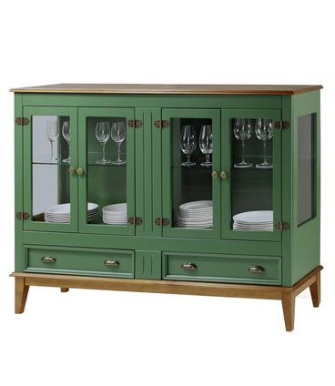 Cristaleira Agatha 4 Portas e 2 Gavetas cor Verde com Amêndoa 149 cm - 63477