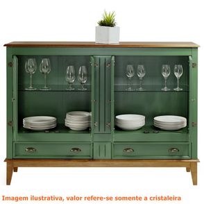 Cristaleira Agatha 4 Portas e 2 Gavetas cor Verde com Amêndoa 149 cm - 63477