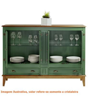 Cristaleira Agatha 4 Portas e 2 Gavetas cor Verde com Amêndoa 149 cm - 63477