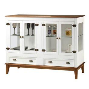 Cristaleira Agatha 4 Portas e 2 Gavetas cor Branco com Amêndoa 149 cm - 63539