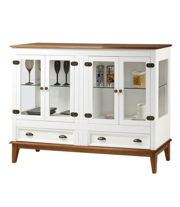 Cristaleira Agatha 4 Portas e 2 Gavetas cor Branco com Amêndoa 149 cm - 63539