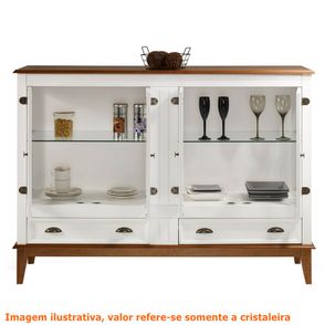 Cristaleira Agatha 4 Portas e 2 Gavetas cor Branco com Amêndoa 149 cm - 63539