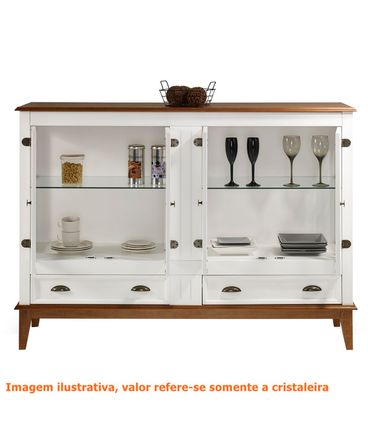 Cristaleira Agatha 4 Portas e 2 Gavetas cor Branco com Amêndoa 149 cm - 63539