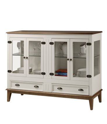 Cristaleira Agatha 4 Portas e 2 Gavetas cor Off White com Amêndoa 149 cm - 63540