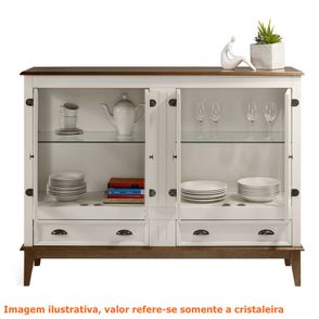 Cristaleira Agatha 4 Portas e 2 Gavetas cor Off White com Amêndoa 149 cm - 63540