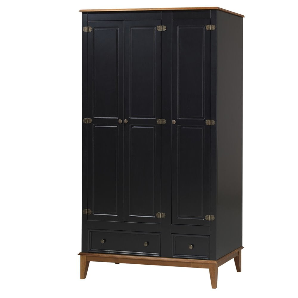 Armario-Malibu-3-Portas-e-2-Gavetas-cor-Preto-com-Amendoa-204-cm---63569