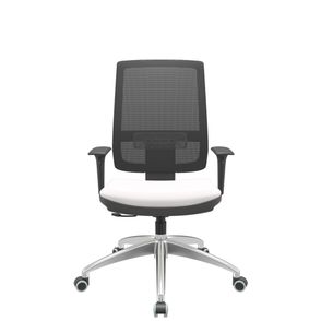 Cadeira Office Brizza Tela Preta Assento Vinil Branco RelaxPlax Base Aluminio 120cm - 63821