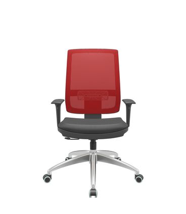 Cadeira Office Brizza Tela Vermelha Assento Vinil Preto RelaxPlax Base Aluminio 120cm - 63822