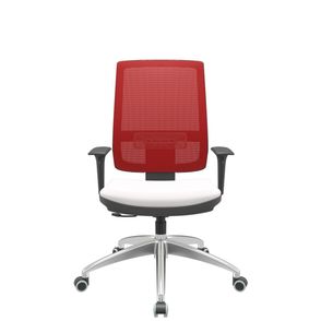 Cadeira Office Brizza Tela Vermelha Assento Vinil Branco RelaxPlax Base Aluminio 120cm - 63828