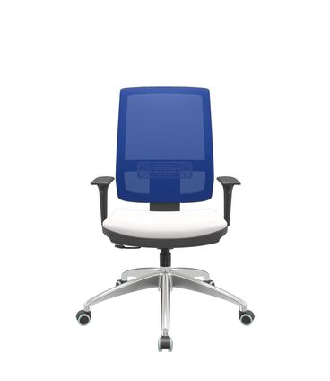 Cadeira Office Brizza Tela Azul Assento Vinil Branco RelaxPlax Base Aluminio 120cm - 63834