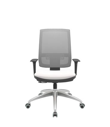 Cadeira Office Brizza Tela Cinza Assento Vinil Branco RelaxPlax Base Aluminio 120cm - 63840