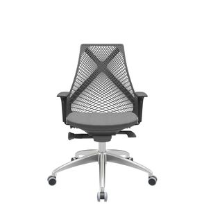 Cadeira Office Bix Tela Preta Assento Poliéster Cinza Autocompensador Base Alumínio 95cm - 63944