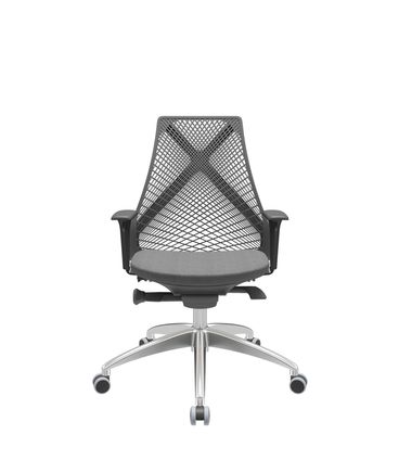 Cadeira Office Bix Tela Preta Assento Poliéster Cinza Autocompensador Base Alumínio 95cm - 63944