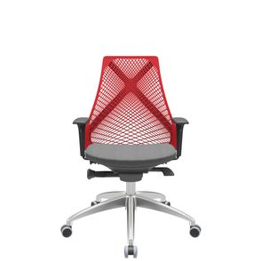 Cadeira Office Bix Tela Vermelha Assento Poliéster Cinza Autocompensador Base Alumínio 95cm - 63966