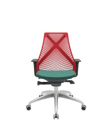 Cadeira Office Bix Tela Vermelha Assento Poliéster Verde Autocompensador Base Alumínio 95cm - 63967