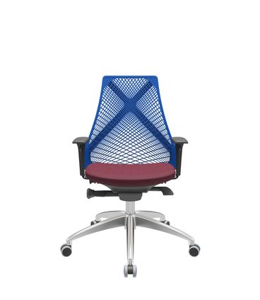 Cadeira Office Bix Tela Azul Assento Poliéster Vinho Autocompensador Base Alumínio 95cm - 63977