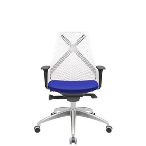 Cadeira Office Bix Tela Branca Assento Aero Azul Autocompensador Base Alumínio 95cm - 64000