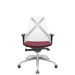 Cadeira Office Bix Tela Branca Assento Poliéster Vinho Autocompensador Base Alumínio 95cm - 64003