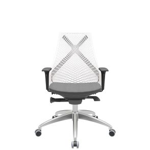 Cadeira Office Bix Tela Branca Assento Poliéster Cinza Autocompensador Base Alumínio 95cm - 64013