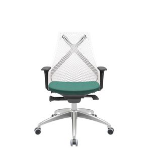 Cadeira Office Bix Tela Branca Assento Poliéster Verde Autocompensador Base Alumínio 95cm - 64014
