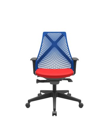 Cadeira Office Bix Tela Azul Assento Aero Vermelho Autocompensador Base Piramidal 95cm - 64034