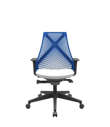 Cadeira Office Bix Tela Azul Assento Aero Branco Autocompensador Base Piramidal 95cm - 64035