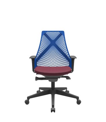 Cadeira Office Bix Tela Azul Assento Poliéster Vinho Autocompensador Base Piramidal 95cm - 64036