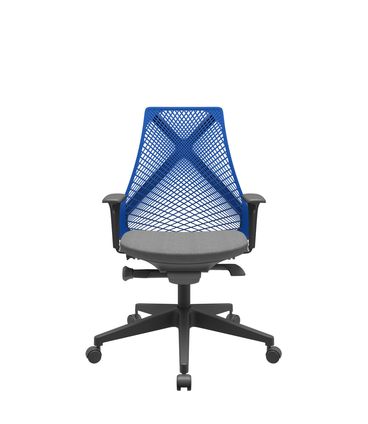 Cadeira Office Bix Tela Azul Assento Poliéster Cinza Autocompensador Base Piramidal 95cm - 64037