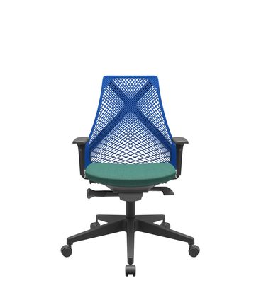 Cadeira Office Bix Tela Azul Assento Poliéster Verde Autocompensador Base Piramidal 95cm - 64038
