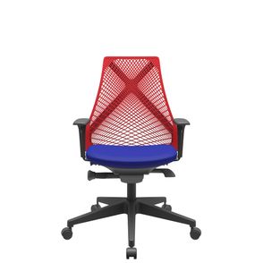 Cadeira Office Bix Tela Vermelha Assento Aero Azul Autocompensador Base Piramidal 95cm - 64025