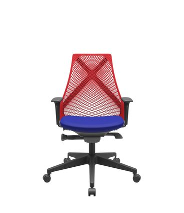 Cadeira Office Bix Tela Vermelha Assento Aero Azul Autocompensador Base Piramidal 95cm - 64025