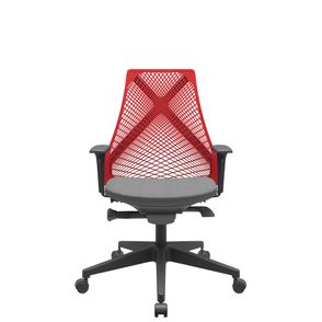Cadeira Office Bix Tela Vermelha Assento Poliéster Cinza Autocompensador Base Piramidal 95cm - 64029