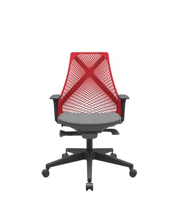 Cadeira Office Bix Tela Vermelha Assento Poliéster Cinza Autocompensador Base Piramidal 95cm - 64029