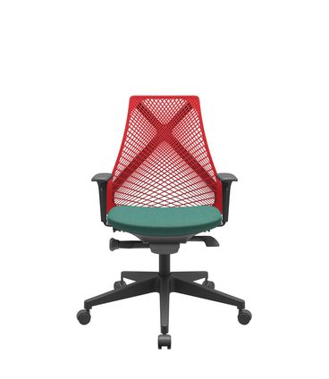Cadeira Office Bix Tela Vermelha Assento Poliéster Verde Autocompensador Base Piramidal 95cm - 64030