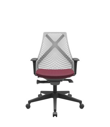 Cadeira Office Bix Tela Cinza Assento Poliéster Vinho Autocompensador Base Piramidal 95cm - 64044