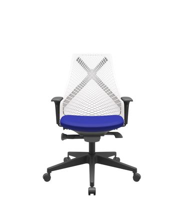 Cadeira Office Bix Tela Branca Assento Aero Azul Autocompensador Base Piramidal 95cm - 64052