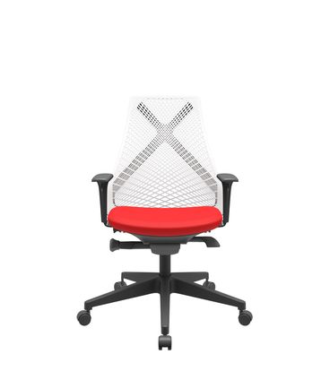 Cadeira Office Bix Tela Branca Assento Aero Vermelho Autocompensador Base Piramidal 95cm - 64053
