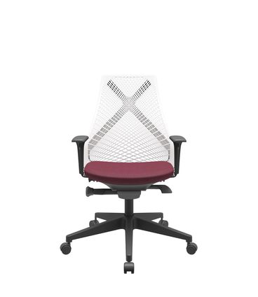 Cadeira Office Bix Tela Branca Assento Poliéster Vinho Autocompensador Base Piramidal 95cm - 64055