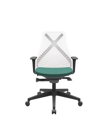 Cadeira Office Bix Tela Branca Assento Poliéster Verde Autocompensador Base Piramidal 95cm - 64057