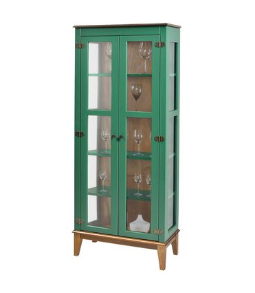 Cristaleira Bia 2 Portas cor Verde com Fundo Amendoa 180 cm - 63212