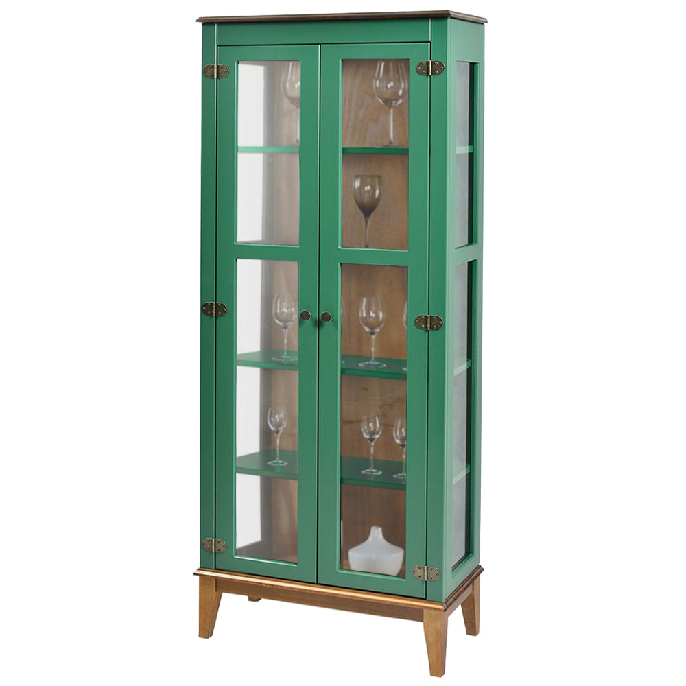 Cristaleira-Bia-2-Portas-cor-Verde-com-Fundo-Amendoa-180-cm