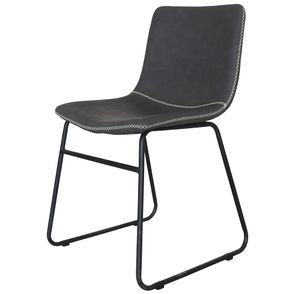 Cadeira Marston Couro Ecologico Preto Vintage com Base Aço - 62116