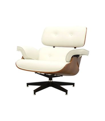 Poltrona Charles Eames Em Courino Cor Branca Com Base Giratoria - 64487