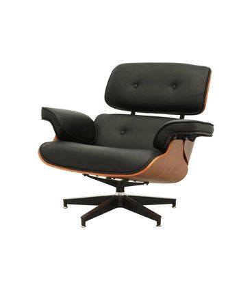 Poltrona Charles Eames Em Courino Cor Preta Com Base Giratoria - 64490