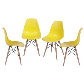 Kit com 4 Cadeiras Eames Polipropileno Base Madeira na Cor Amarela - 64556