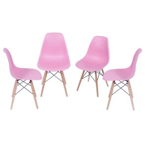 Kit com 4 Cadeiras Eames Polipropileno Base Madeira na Cor Rosa -  64567