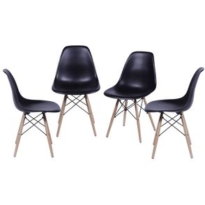 Kit com 4 Cadeiras Eames Polipropileno Base Madeira na Cor Preta - 64565