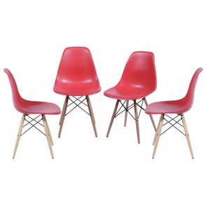Kit com 4 Cadeiras Eames Polipropileno Base Madeira na Cor Vermelha - 64572
